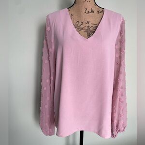 Chic Pink V-Neck Blouse with Floral Sleeves
